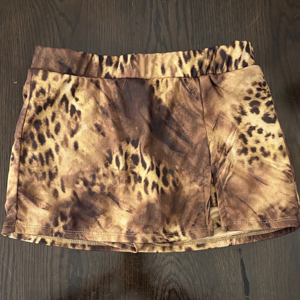 Urban Outfitters Leopard Print Skort Brown Mini Skirt Shorts Y2K Festival Sz S